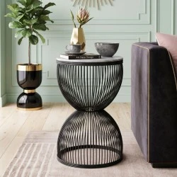 Stella Megapap metal - MDF side table in black - white marble effect color Ø34,5x56,5cm. Stella Megapap metal - MDF side table in black - white marble effect color Ø34,5x56,5cm.