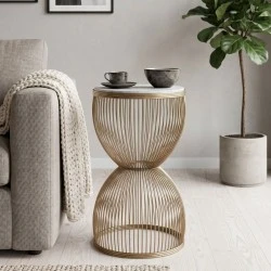 Stella Megapap metal - MDF side table in gold - white marble color Ø34,5x56,5cm. Stella Megapap metal - MDF side table in gold - white marble color Ø34,5x56,5cm.