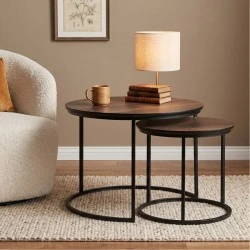 Gary Megapap Mdf/metallic coffee tables in walnut color 65x65x44cm. Gary Megapap Mdf/metallic coffee tables in walnut color 65x65x44cm.