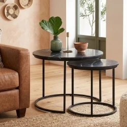 Gary Megapap Mdf/metallic coffee tables in black marble effect color 65x65x44cm. Gary Megapap Mdf/metallic coffee tables in black marble effect color 65x65x44cm.