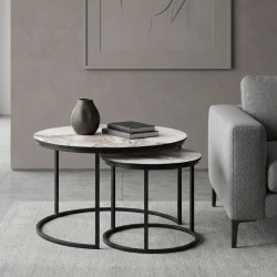 Gary Megapap Mdf/metallic coffee tables in beige marble effect color 65x65x44cm. Gary Megapap Mdf/metallic coffee tables in beige marble effect color 65x65x44cm.
