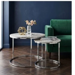 Gary Megapap Mdf/metallic coffee tables in marble effect - chrome color 65x65x44cm. Gary Megapap Mdf/metallic coffee tables in marble effect - chrome color 65x65x44cm.