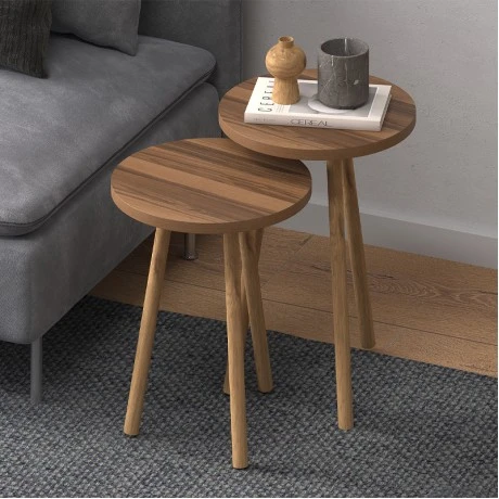Roma Megapap side table set of 2 in walnut color Ø34x46cm.