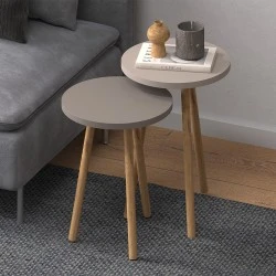 Roma Megapap side table set of 2 in cream - cappuccino color Ø34x46cm. Roma Megapap side table set of 2 in cream - cappuccino color Ø34x46cm.