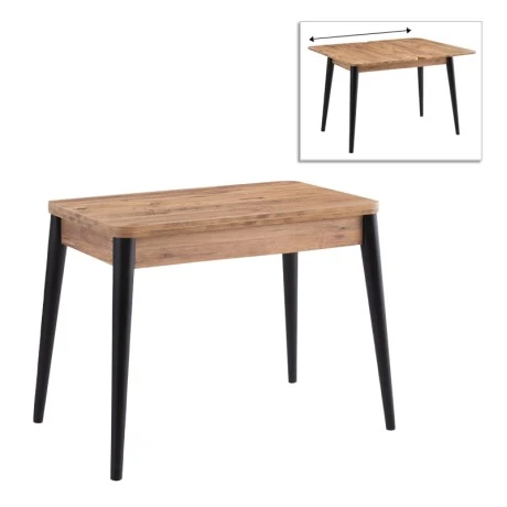 Dolunay Megapap melamine extendable table in atlantic pine - black color 100x60(120x100)x79,5cm.