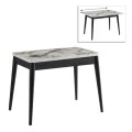 Dolunay Megapap melamine extendable table in white marble - black color 100x60(120x100)x79,5cm.