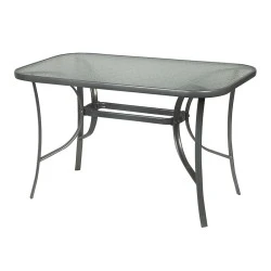 Metallic garden table with safety glass in anthracite color 120x70x72cm. Metallic garden table with safety glass in anthracite color 120x70x72cm.