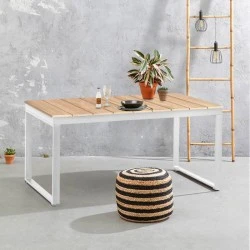 Poseidon Megapap garden table metal - solid wood in white - natural color 150x82x75cm. Poseidon Megapap garden table metal - solid wood in white - natural color 150x82x75cm.