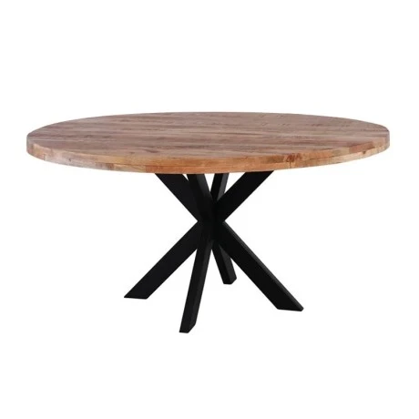 LIZARD Round Dining Table D.150x78cm Mango Natural Finish Metal Black Paint
