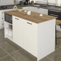 Peres Megapap melamine island kitchen cabinet in white - sepet oak color 150x70x91.8cm. Peres Megapap melamine island kitchen cabinet in white - sepet oak color 150x70x91.8cm.