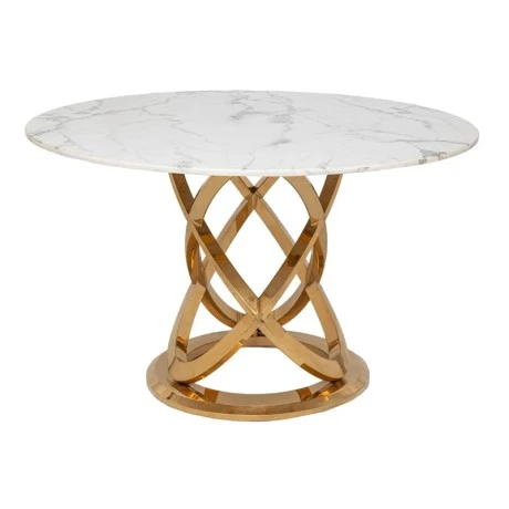 GOLD METAL TABLE ROTONTA WITH WHITE MARBLE SURFACE D130X75