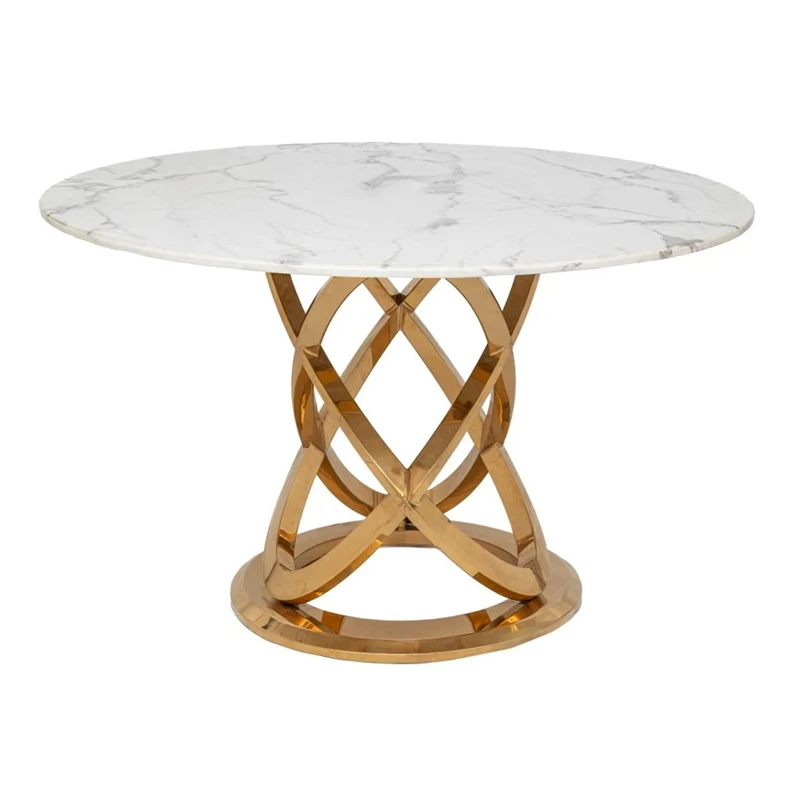 GOLD METAL TABLE ROTONTA WITH WHITE MARBLE SURFACE D130X75