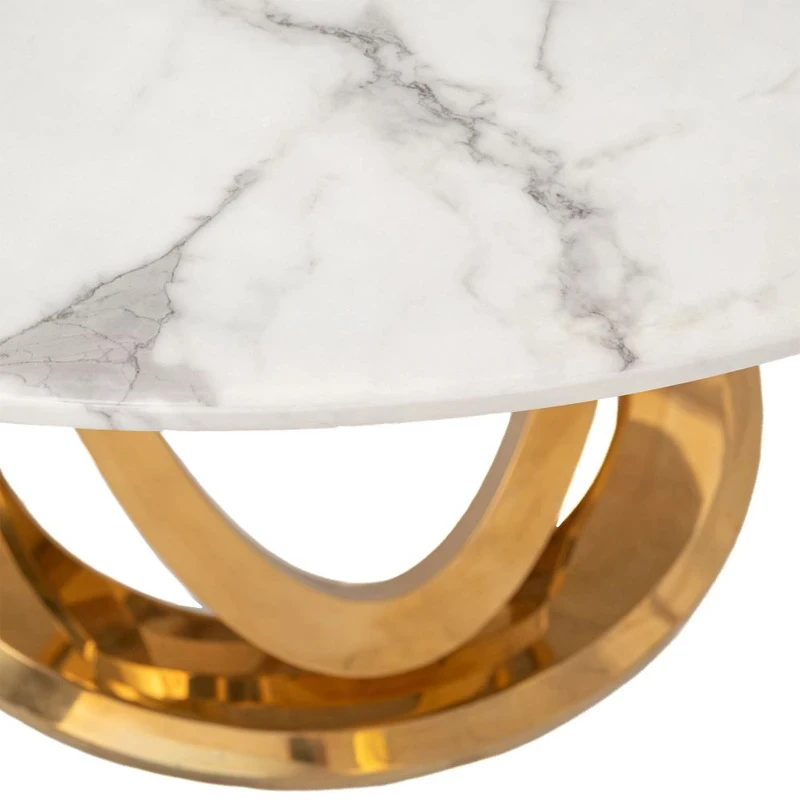 GOLD METAL TABLE ROTONTA WITH WHITE MARBLE SURFACE D130X75