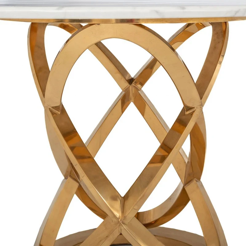 GOLD METAL TABLE ROTONTA WITH WHITE MARBLE SURFACE D130X75