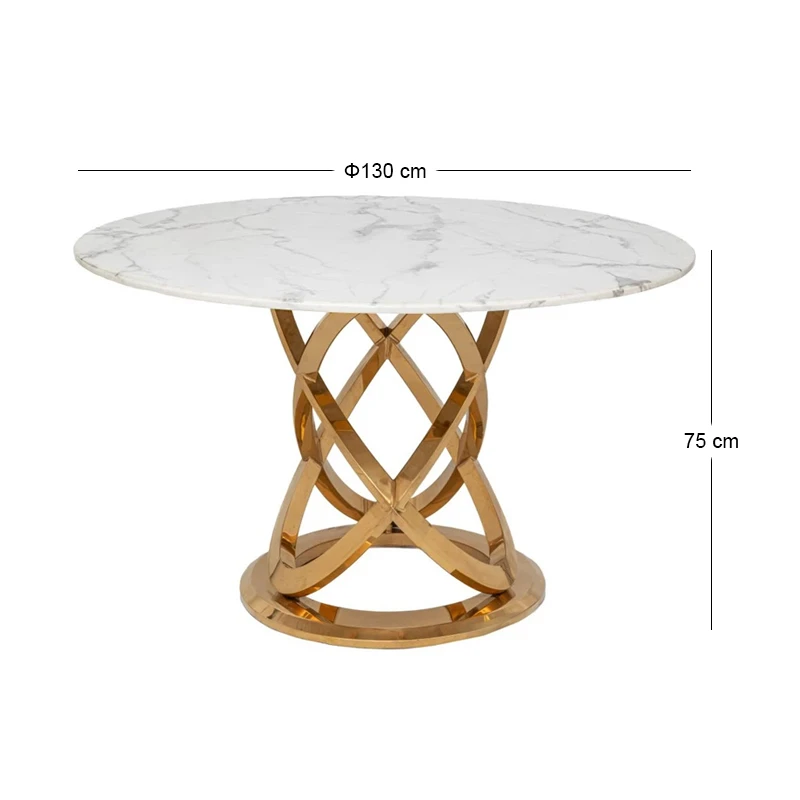 GOLD METAL TABLE ROTONTA WITH WHITE MARBLE SURFACE D130X75