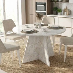Tailor Megapap melamine dining table in white marble color Ø120x75,7cm. Tailor Megapap melamine dining table in white marble color Ø120x75,7cm.