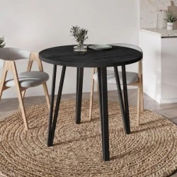 Xana Megapap melamine - metal dining table in black wood color Ø90x77,5cm. Xana Megapap melamine - metal dining table in black wood color Ø90x77,5cm.