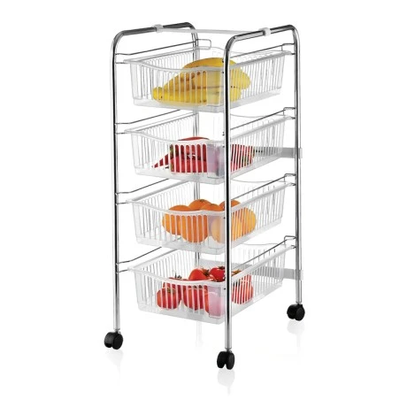 Perilla metallic 4-Tier trolley in silver color 43x33x80cm.