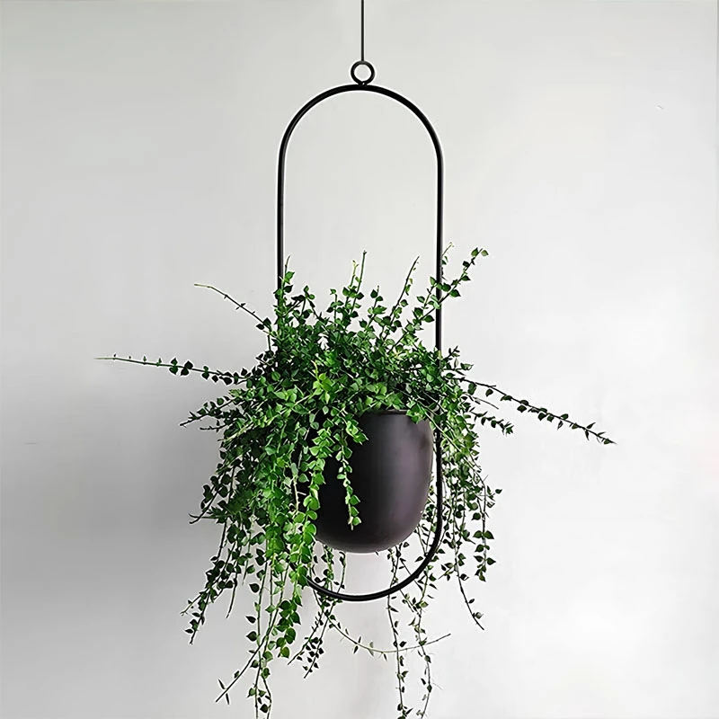 Metal hanging flower pot in black color Φ15cm.