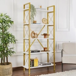 Βιβλιοθήκη Elysian Megapap χρώμα λευκό - χρυσό 90x33,5x180εκ.
