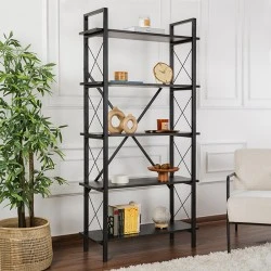 Βιβλιοθήκη Elysian Megapap χρώμα black wood 90x33,5x180εκ.