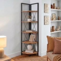 Kelsie Megapap metallic - melamine corner bookcase in black - pine oak color 33x33x162cm. Kelsie Megapap metallic - melamine corner bookcase in black - pine oak color 33x33x162cm.