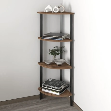 Lela Megapap melamine - metal corner bookcase in smoked walnut color 34x34x125cm.