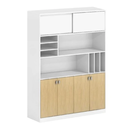 Βιβλιοθήκη γραφείου Thesis χρώμα beech - λευκό 160x40x200εκ.