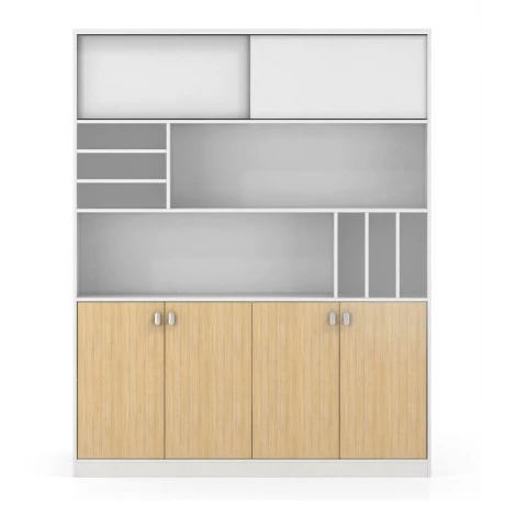 Βιβλιοθήκη γραφείου Thesis χρώμα beech - λευκό 160x40x200εκ.