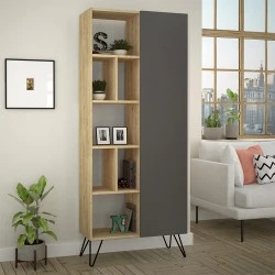 Jedda Megapaπ melamine bookcase in oak - anthracite color 80,6x29,6x191cm. Jedda Megapaπ melamine bookcase in oak - anthracite color 80,6x29,6x191cm.