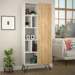 Jedda Megapaπ melamine bookcase in white - oak color 80,6x29,6x191cm. Jedda Megapaπ melamine bookcase in white - oak color 80,6x29,6x191cm.