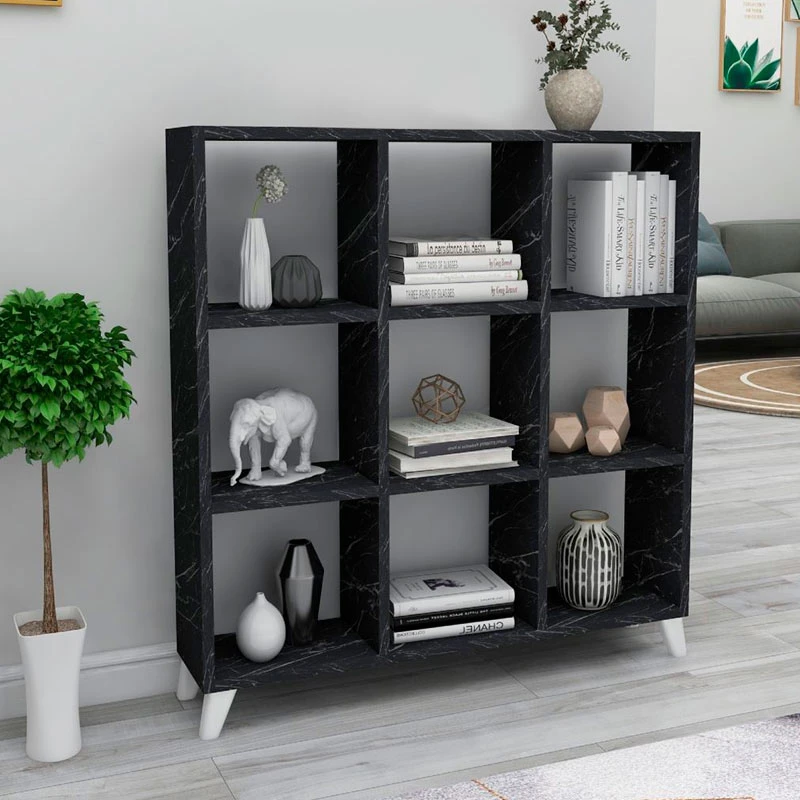 Saul Megapap melamine bookcase in black marble effect color 88,2x20x88,2cm.