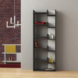 Βιβλιοθήκη Oppa Megapap χρώμα ανθρακί - λευκό 60x22x162εκ.