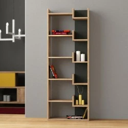 Βιβλιοθήκη Oppa Megapap χρώμα sapphire oak/ανθρακί 60x22x162εκ.