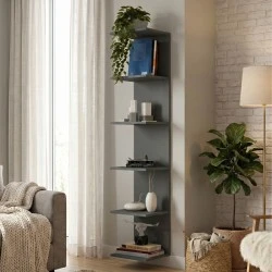 Βιβλιοθήκη - Ραφιέρα τοίχου Silver Megapap χρώμα ανθρακί 34,6x31,5x180εκ.