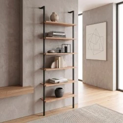 Madison Megapap metal - melamine wall bookcase in black - pine oak color 60x20x183cm. Madison Megapap metal - melamine wall bookcase in black - pine oak color 60x20x183cm.
