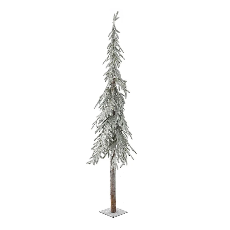 CHRISTMAS FROSTED PENCIL TREE 210CM WITH REAL WOOD TRUNK ON METAL BASE