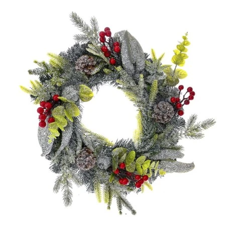 SNOWY CHRISTMAS WREATH WITH RED BERRIES 45CM