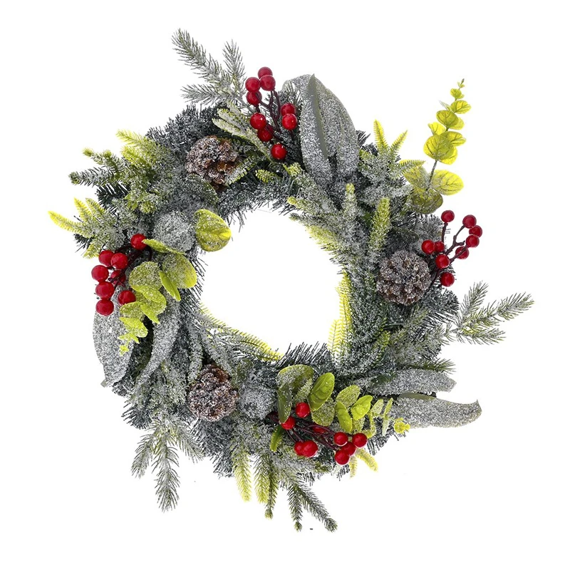 SNOWY CHRISTMAS WREATH WITH RED BERRIES 45CM