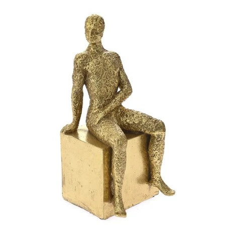 GOLD POLYRESIN SITTING MAN STATUE 11X12X25 CM