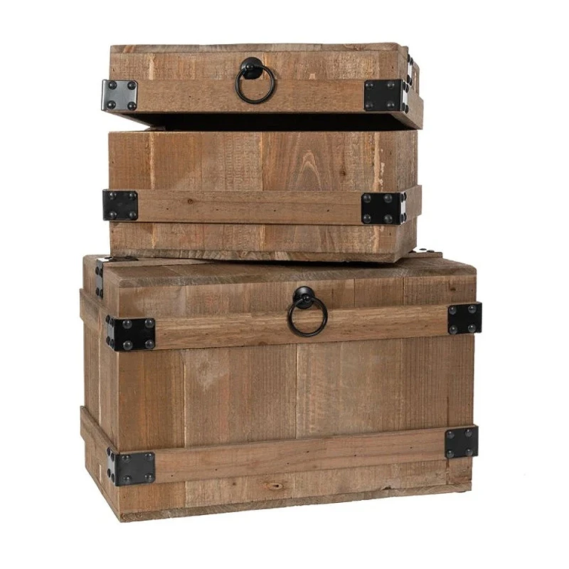 DECO WOODEN BROWN CHEST S 2 42x23x25CM 33x19x22CM