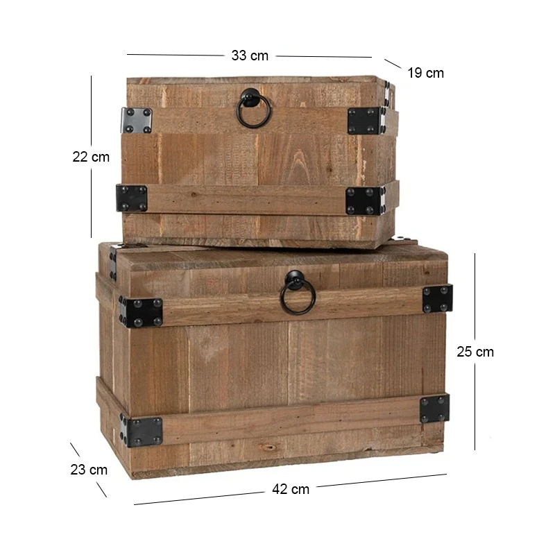 DECO WOODEN BROWN CHEST S 2 42x23x25CM 33x19x22CM