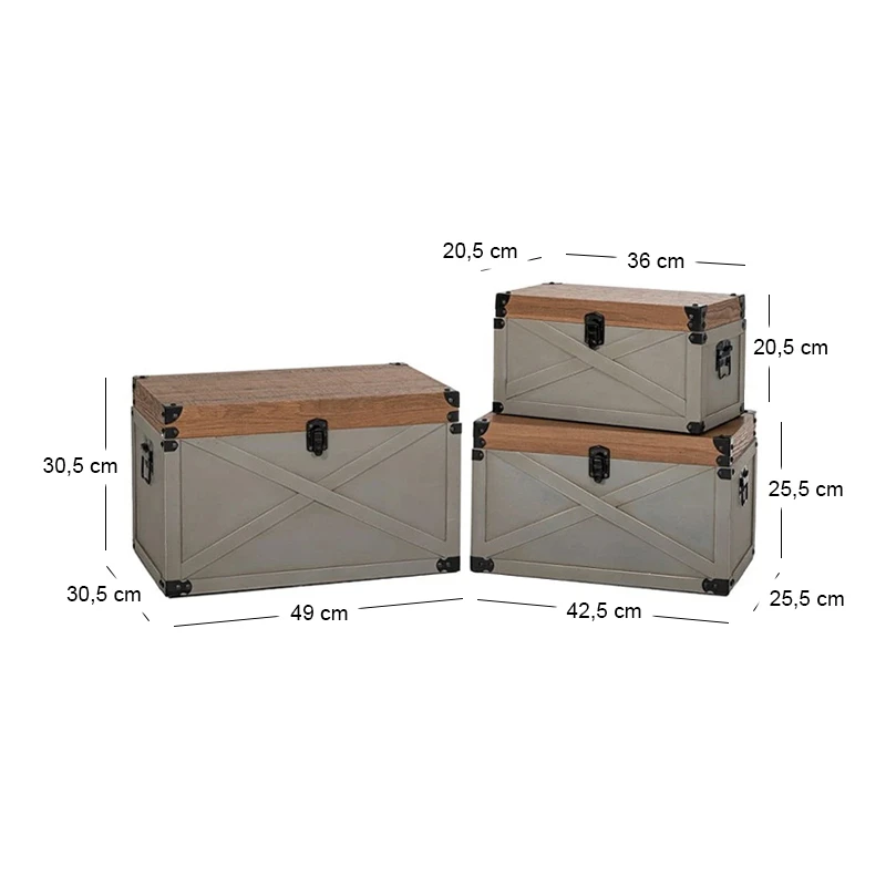 DECO WOODEN BEIGE-BROWN CHEST S 3 49x30.5x30.5CM   42.5x25.5x25.5CM   36x20.5x20.5CM