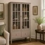 WOODEN DOUBLE SHELF WITH GLASS IN GREY COLOR 80,5X35X135CM