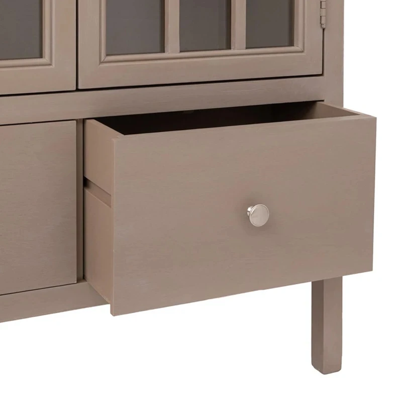 WOODEN DOUBLE SHELF WITH GLASS IN GREY COLOR 80,5X35X135CM