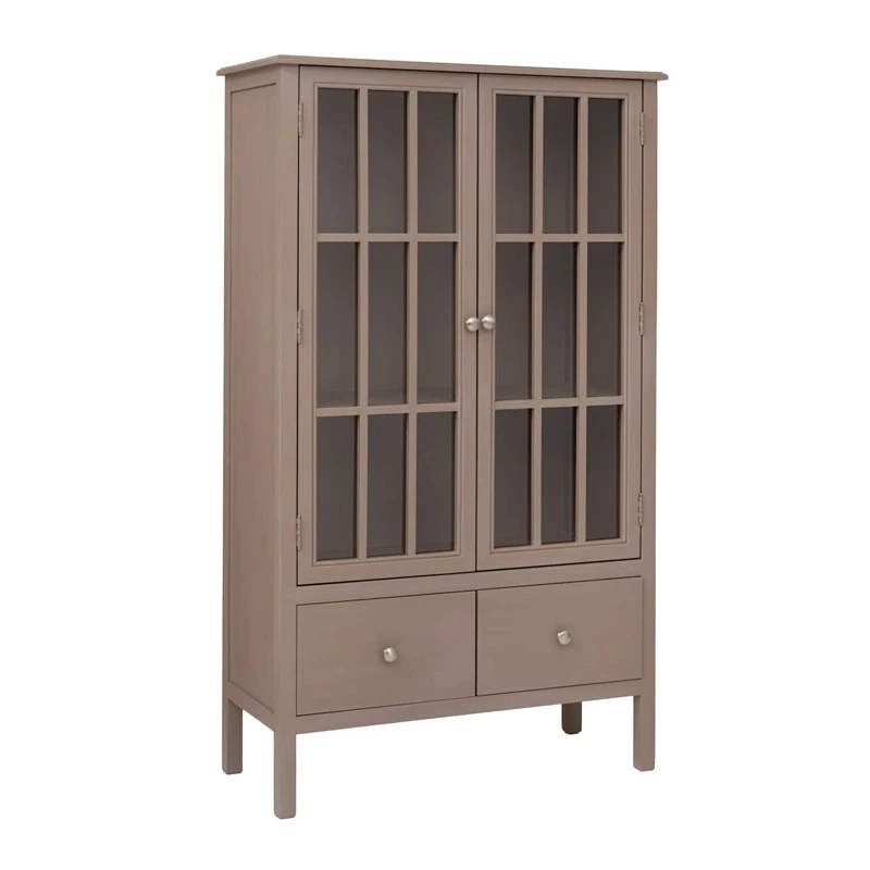 WOODEN DOUBLE SHELF WITH GLASS IN GREY COLOR 80,5X35X135CM