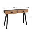 WOODEN CONSOLE WITH 2 DRAWERS AND BLACK METAL LEGS 124X32X84,5CM