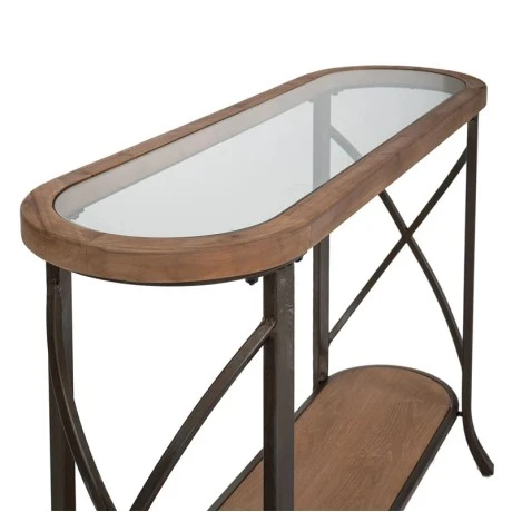 WOODEN CONSOLE WITH GLASS AND GREY METAL FRAME 123X43X80,5CM
