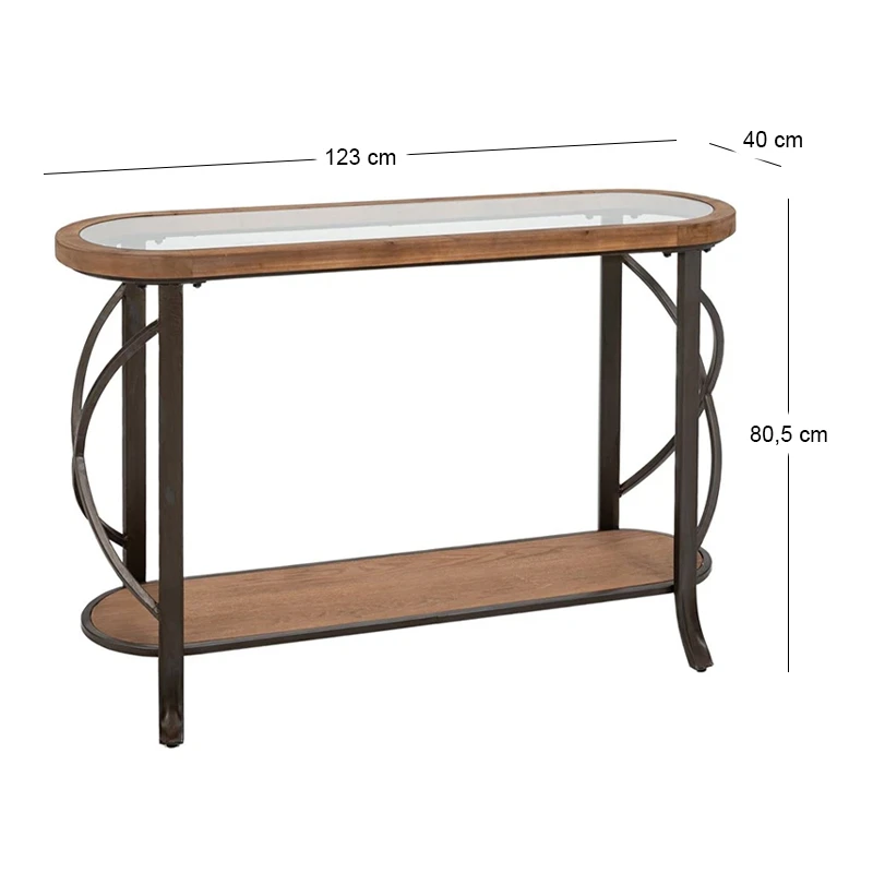 WOODEN CONSOLE WITH GLASS AND GREY METAL FRAME 123X43X80,5CM