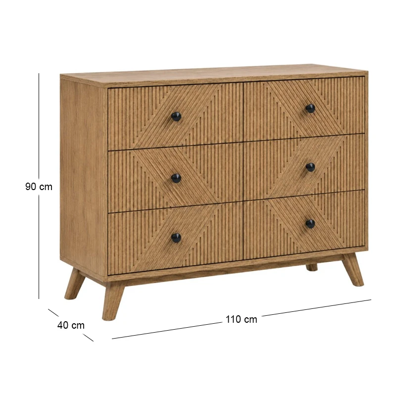 WOODEN BEDSIDE TABLE WITH 6 DRAWERS IN BROWN COLOR 110X40X90CM